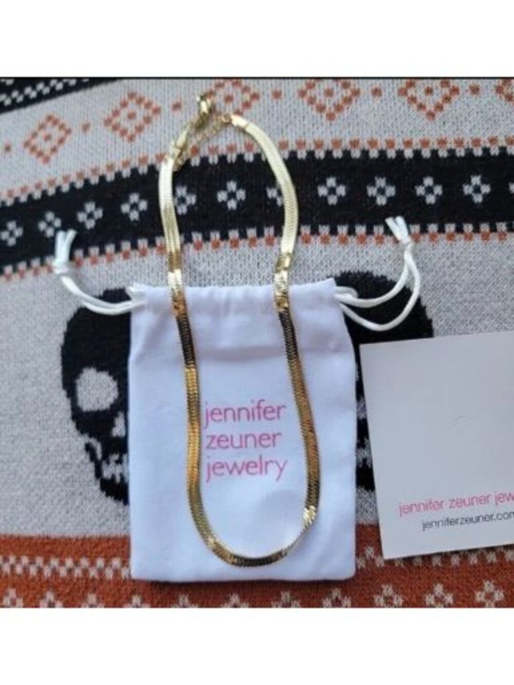 Jennifer Zeuner Hamilton 14K Gold Plated Herringbone Chain Necklace Choker NWT - Picture 12 of 14